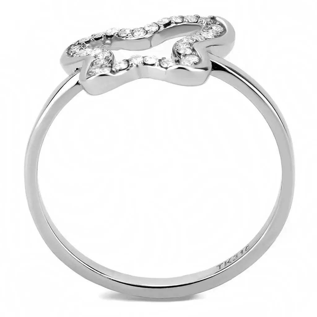 Alamode High polished (no plating) Stainless Steel Ring with AAA Grade CZ in Clear - Alamode - Flyclothing LLC