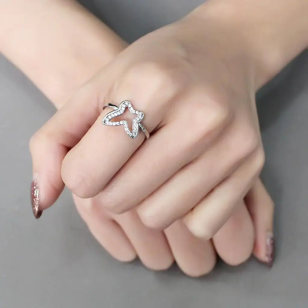 Alamode High polished (no plating) Stainless Steel Ring with AAA Grade CZ in Clear - Alamode - Flyclothing LLC