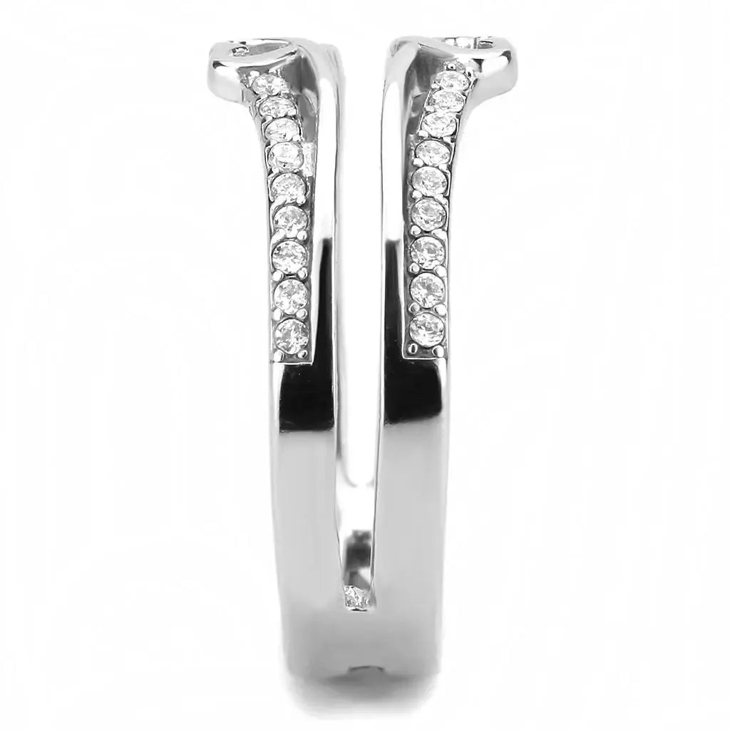 Alamode High polished (no plating) Stainless Steel Ring with AAA Grade CZ in Clear - Alamode - Flyclothing LLC