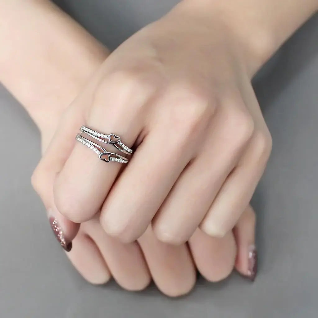 Alamode High polished (no plating) Stainless Steel Ring with AAA Grade CZ in Clear - Alamode - Flyclothing LLC