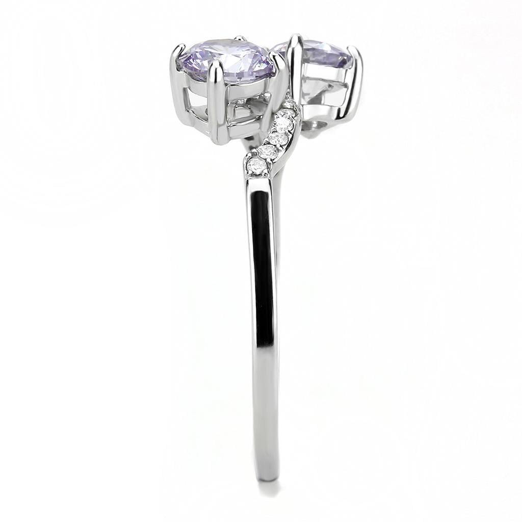 Alamode High polished (no plating) Stainless Steel Ring with AAA Grade CZ in Light Amethyst - Alamode