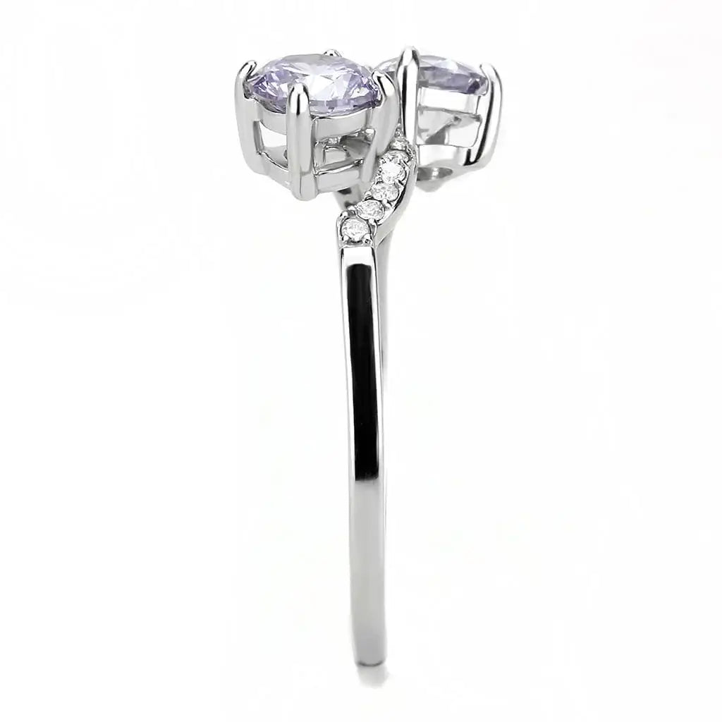Alamode High polished (no plating) Stainless Steel Ring with AAA Grade CZ in Light Amethyst - Alamode - Flyclothing LLC