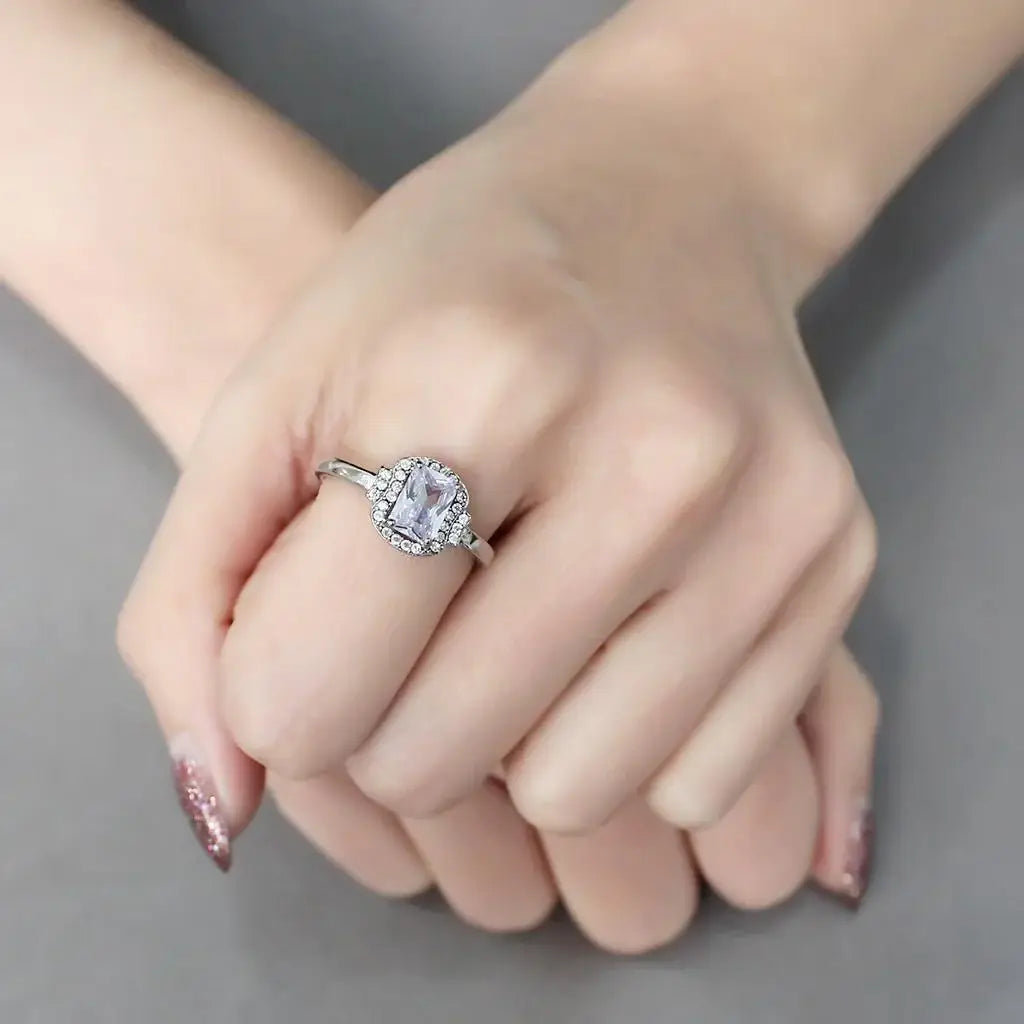 Alamode High polished (no plating) Stainless Steel Ring with AAA Grade CZ in Light Amethyst - Alamode - Flyclothing LLC