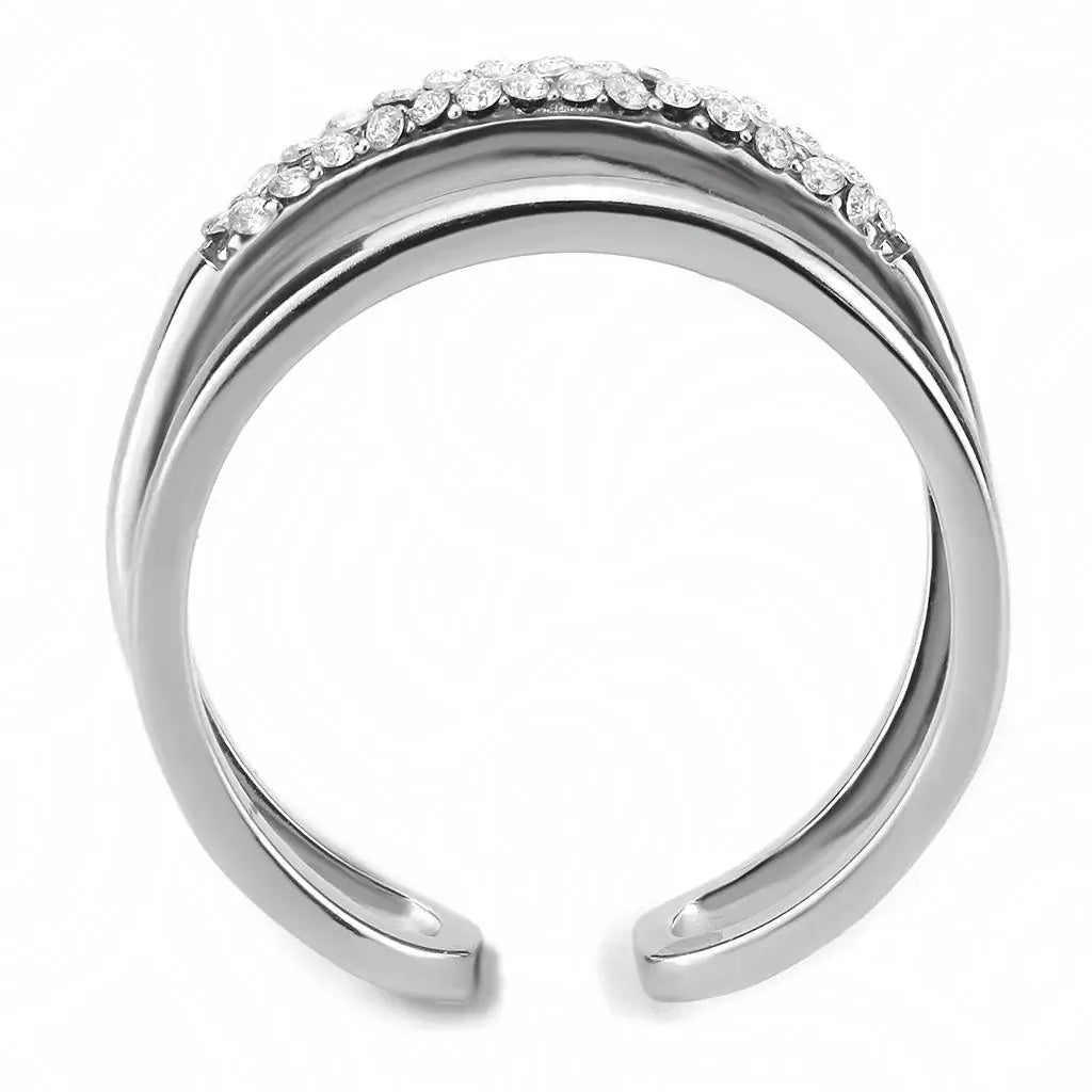 Alamode High polished (no plating) Stainless Steel Ring with AAA Grade CZ in Clear - Alamode - Flyclothing LLC