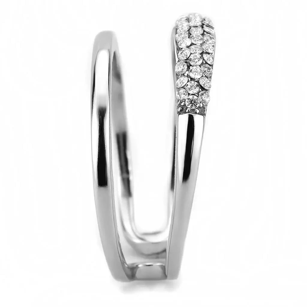 Alamode High polished (no plating) Stainless Steel Ring with AAA Grade CZ in Clear - Alamode - Flyclothing LLC