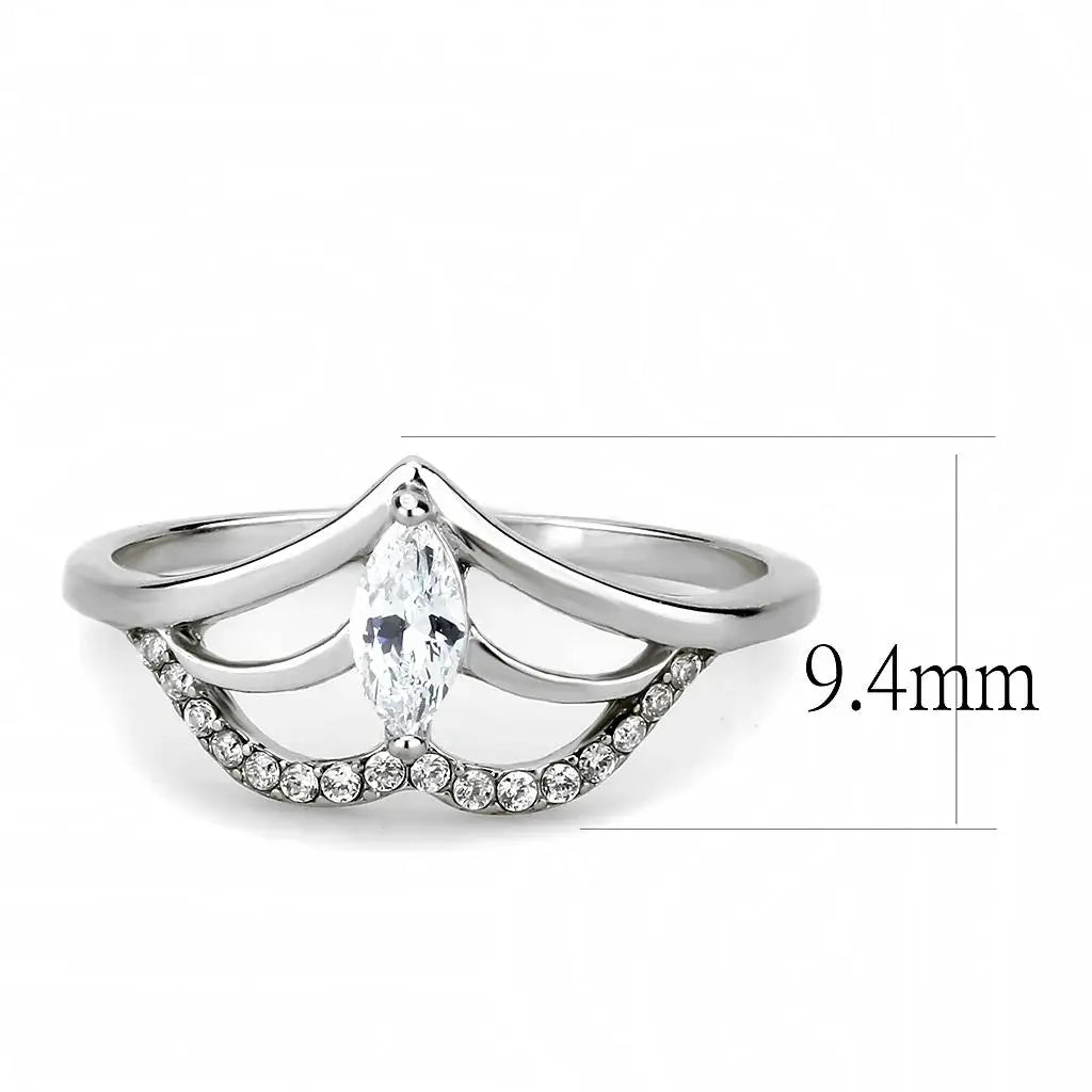Alamode High polished (no plating) Stainless Steel Ring with AAA Grade CZ in Clear - Alamode - Flyclothing LLC