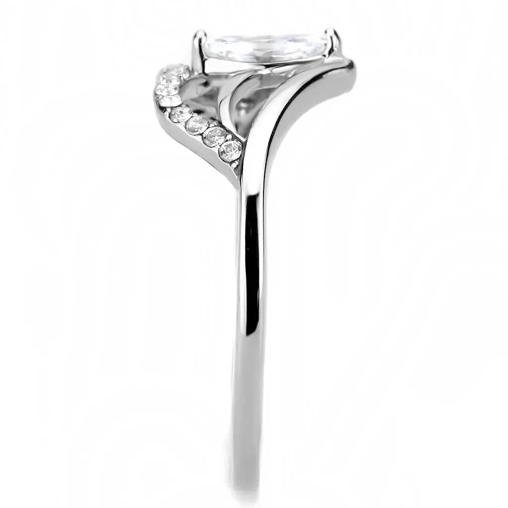 Alamode High polished (no plating) Stainless Steel Ring with AAA Grade CZ in Clear - Alamode - Flyclothing LLC