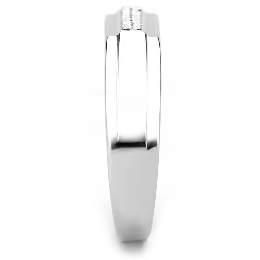 Alamode High polished (no plating) Stainless Steel Ring with AAA Grade CZ in Clear - Alamode - Flyclothing LLC