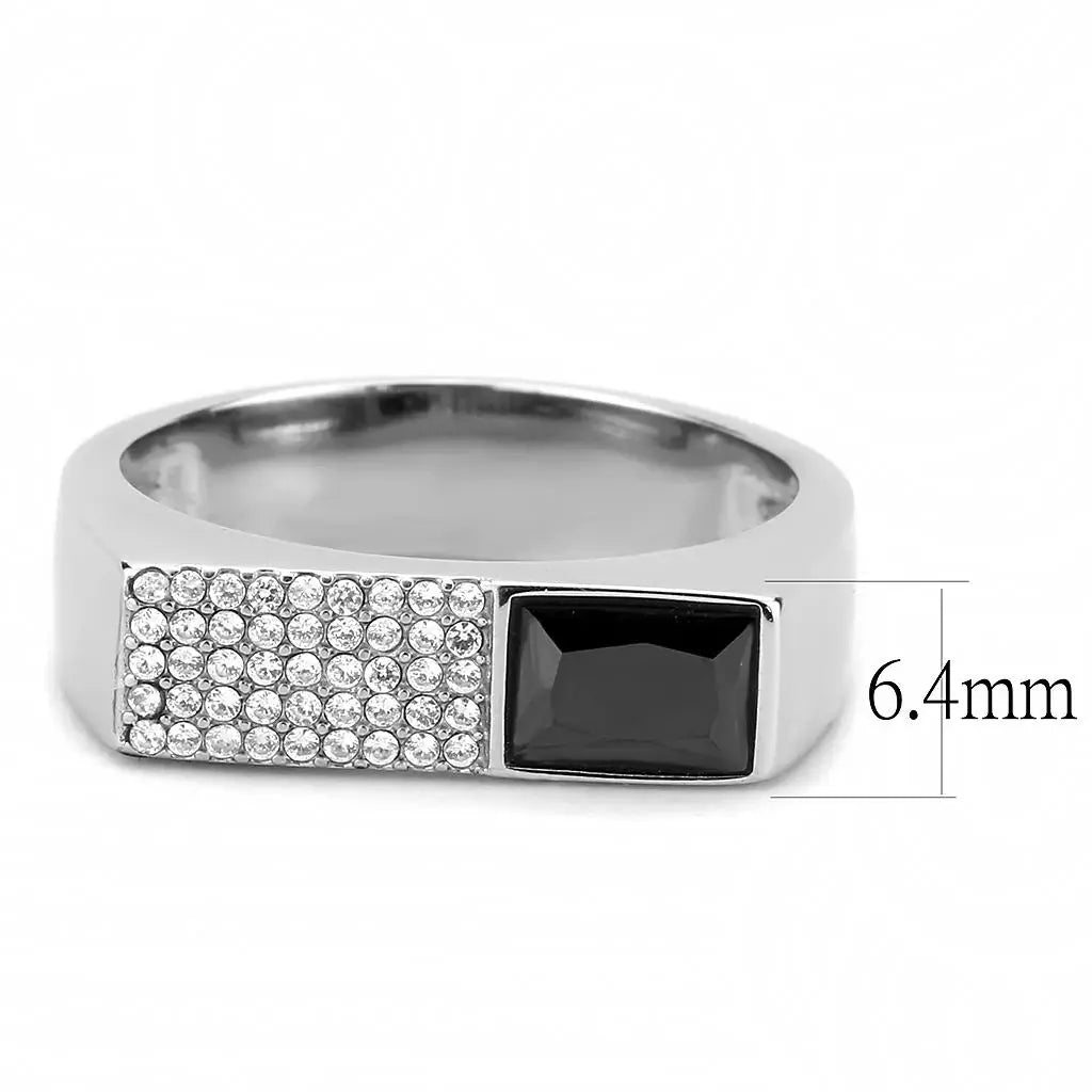 Alamode High polished (no plating) Stainless Steel Ring with AAA Grade CZ in Black Diamond - Alamode - Flyclothing LLC