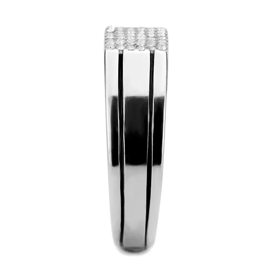Alamode High polished (no plating) Stainless Steel Ring with AAA Grade CZ in Clear - Alamode - Flyclothing LLC