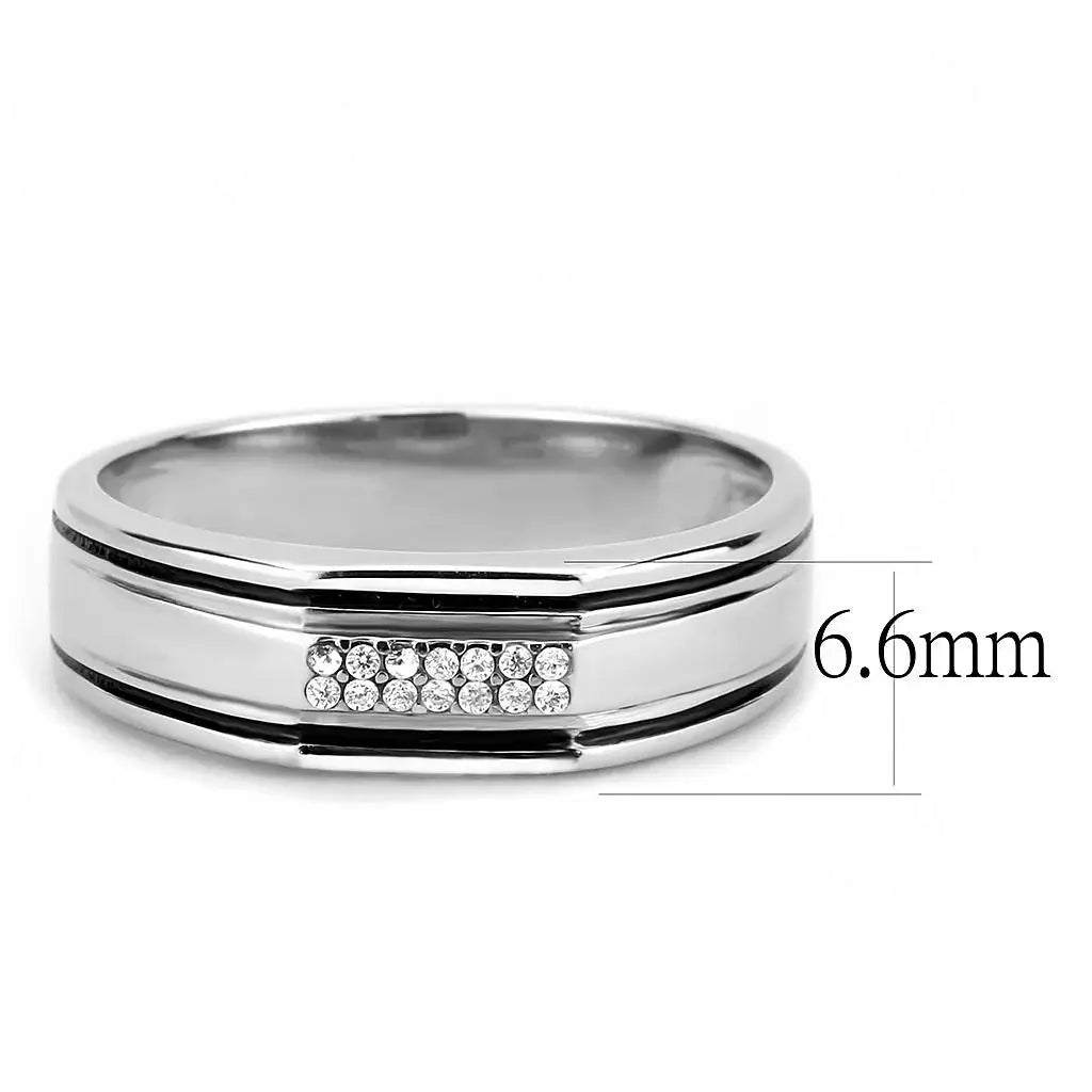 Alamode High polished (no plating) Stainless Steel Ring with AAA Grade CZ in Clear - Alamode - Flyclothing LLC