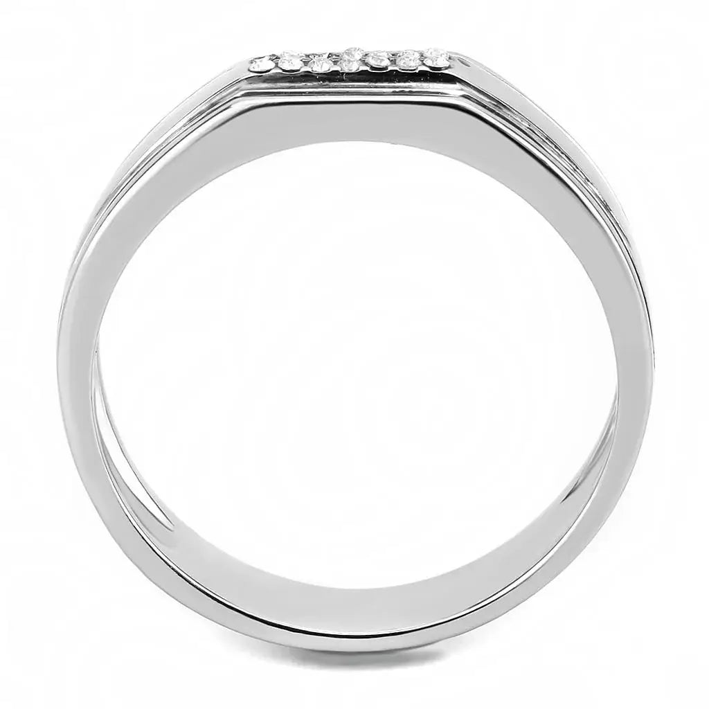 Alamode High polished (no plating) Stainless Steel Ring with AAA Grade CZ in Clear - Alamode - Flyclothing LLC