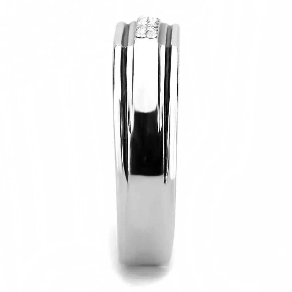 Alamode High polished (no plating) Stainless Steel Ring with AAA Grade CZ in Clear - Alamode - Flyclothing LLC