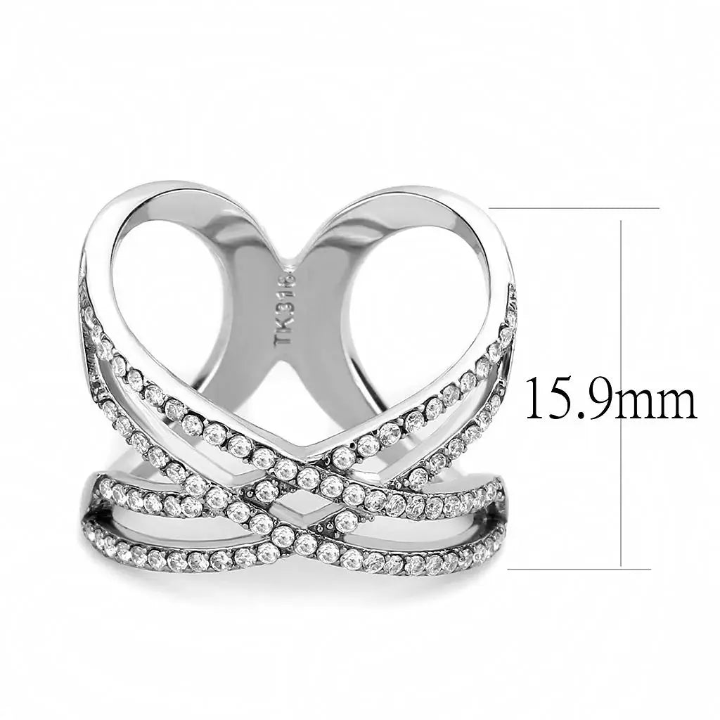 Alamode High polished (no plating) Stainless Steel Ring with AAA Grade CZ in Clear - Alamode - Flyclothing LLC