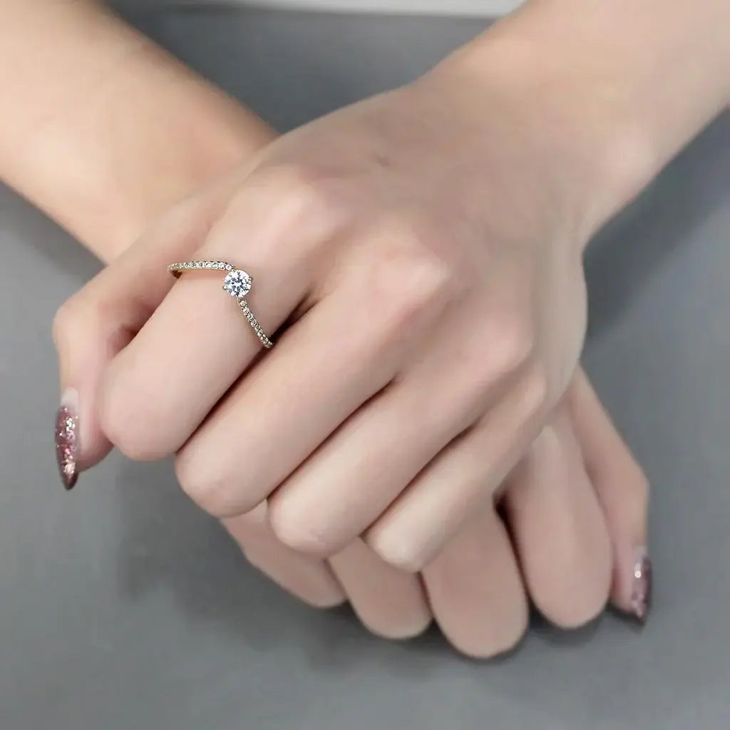 Alamode IP Gold(Ion Plating) Stainless Steel Ring with AAA Grade CZ in Clear - Alamode - Flyclothing LLC