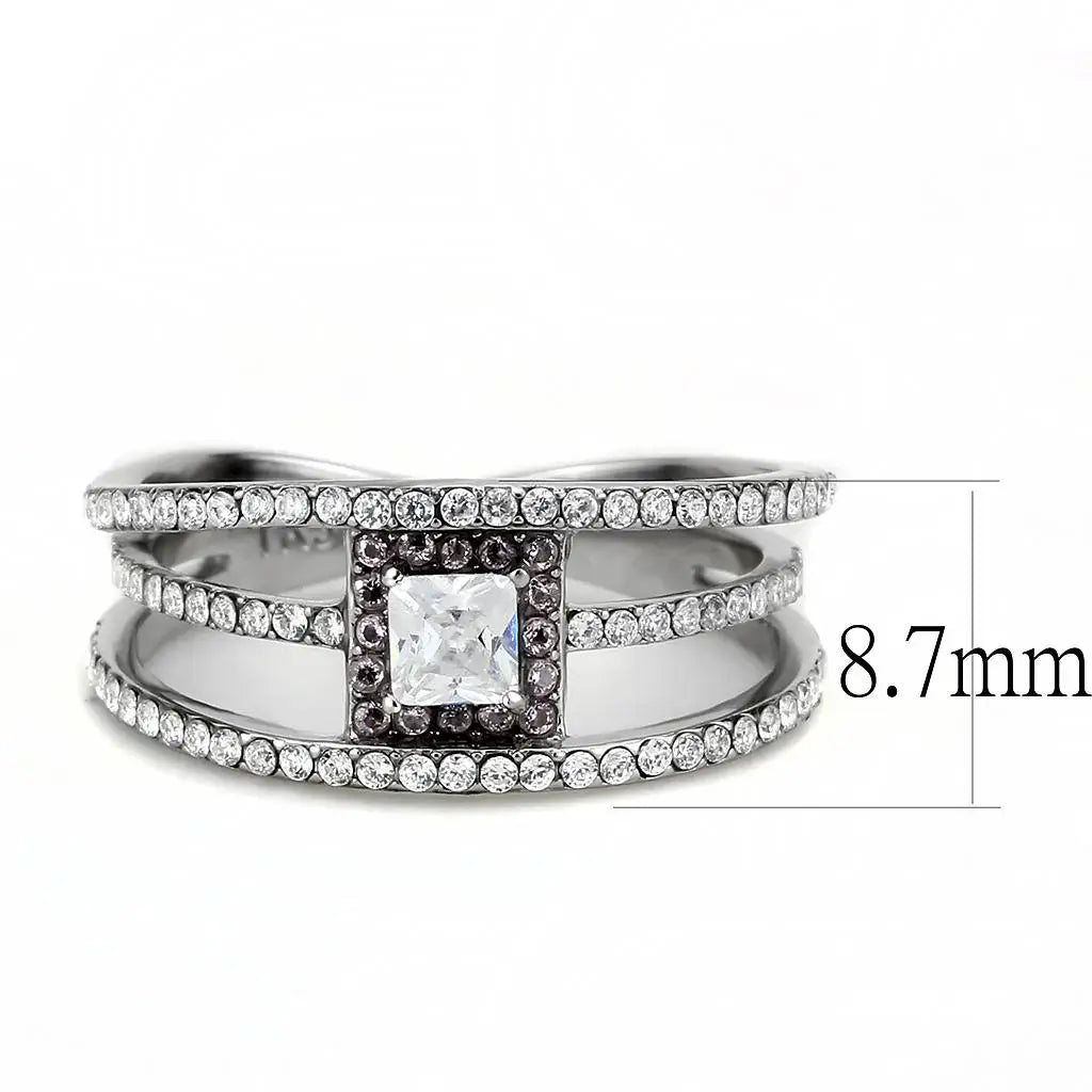 Alamode High polished (no plating) Stainless Steel Ring with AAA Grade CZ in Clear - Alamode - Flyclothing LLC