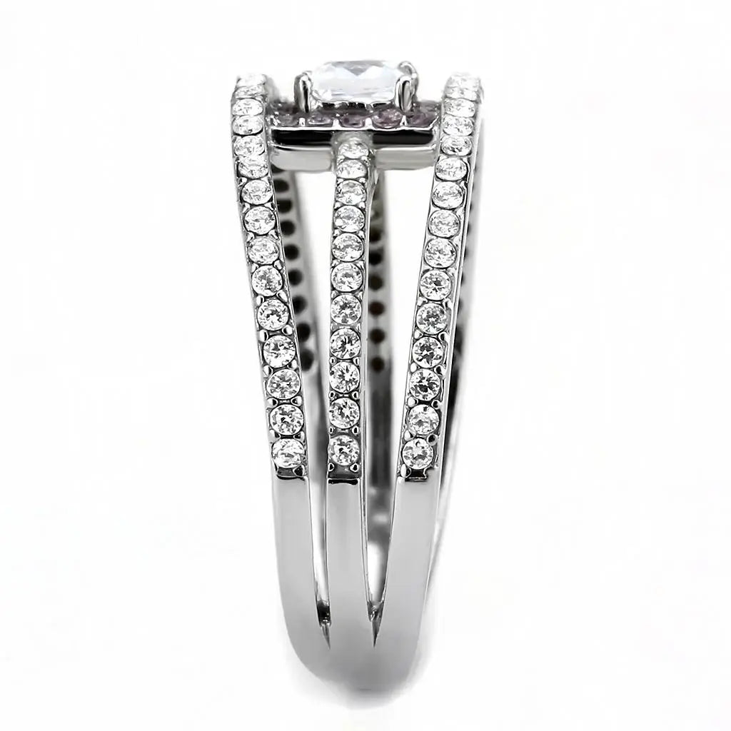 Alamode High polished (no plating) Stainless Steel Ring with AAA Grade CZ in Clear - Alamode - Flyclothing LLC