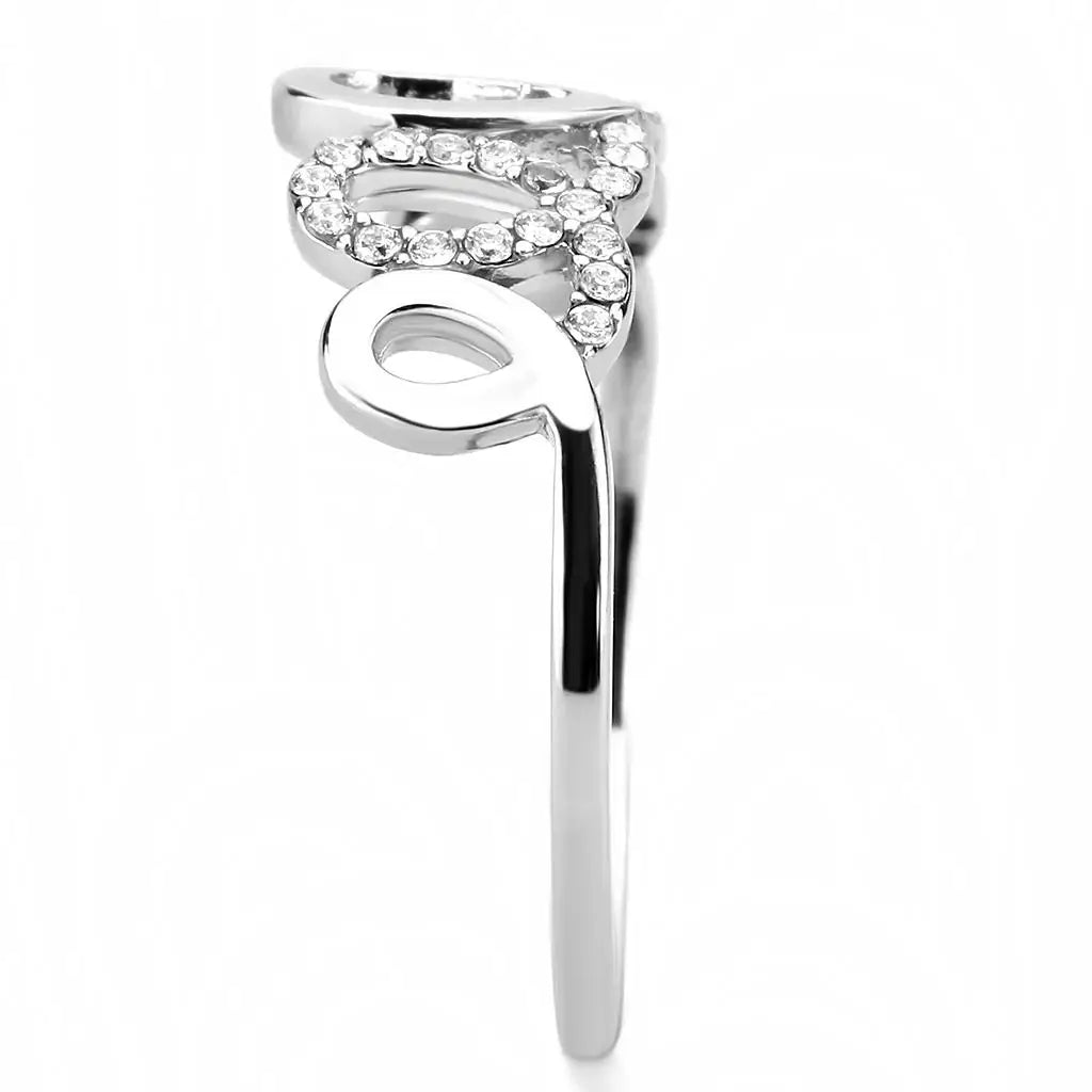 Alamode High polished (no plating) Stainless Steel Ring with AAA Grade CZ in Clear - Alamode - Flyclothing LLC