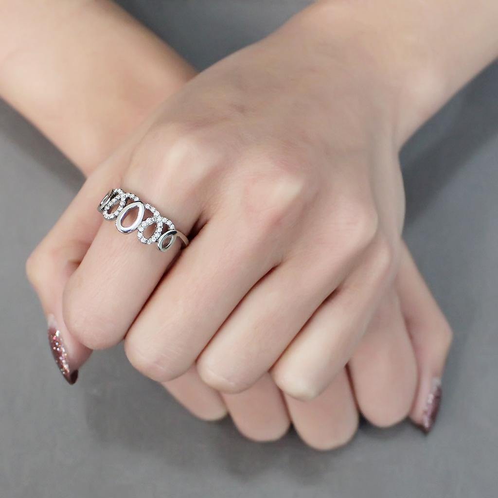 Alamode High polished (no plating) Stainless Steel Ring with AAA Grade CZ in Clear - Alamode