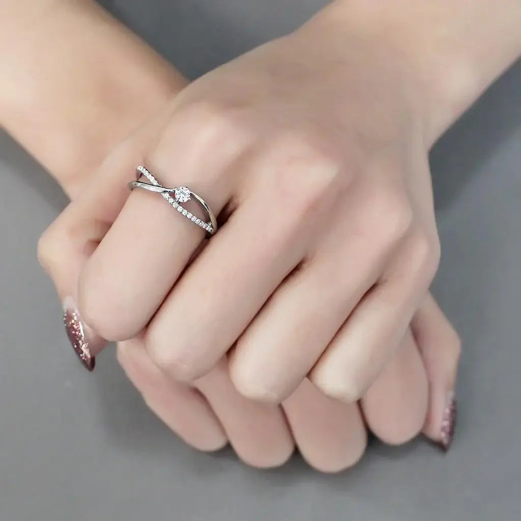 Alamode High polished (no plating) Stainless Steel Ring with AAA Grade CZ in Clear - Alamode - Flyclothing LLC