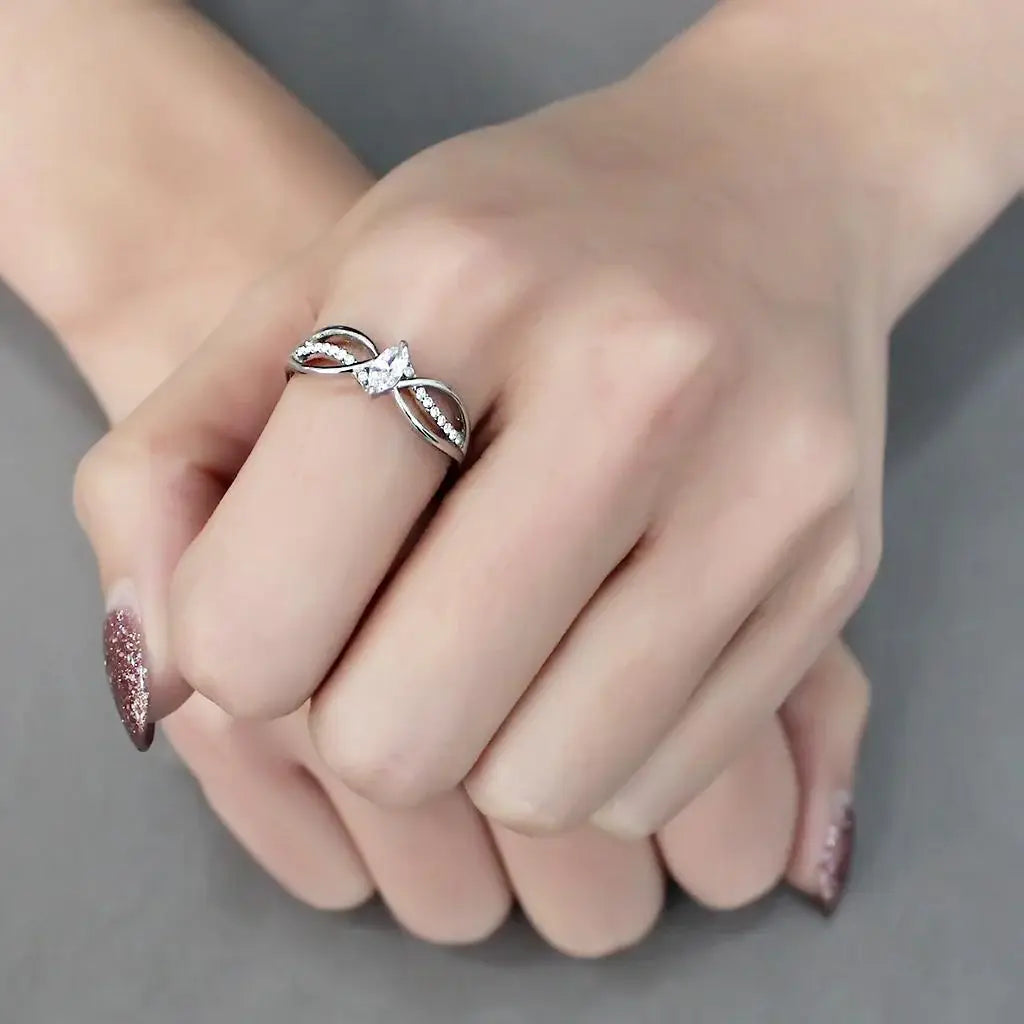 Alamode High polished (no plating) Stainless Steel Ring with AAA Grade CZ in Clear - Alamode - Flyclothing LLC
