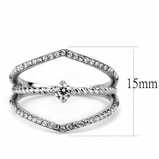 Alamode High polished (no plating) Stainless Steel Ring with AAA Grade CZ in Clear - Alamode - Flyclothing LLC
