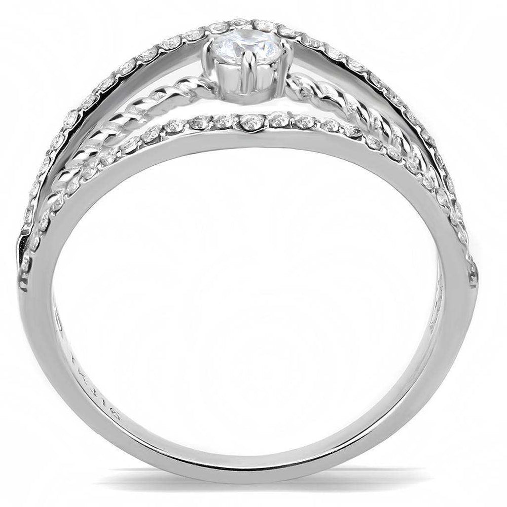 Alamode High polished (no plating) Stainless Steel Ring with AAA Grade CZ in Clear - Alamode - Flyclothing LLC