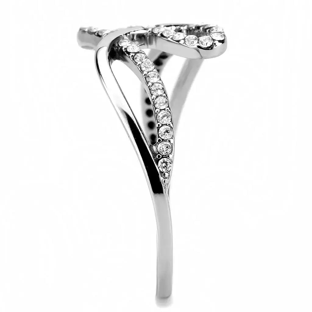 Alamode High polished (no plating) Stainless Steel Ring with AAA Grade CZ in Clear - Alamode - Flyclothing LLC