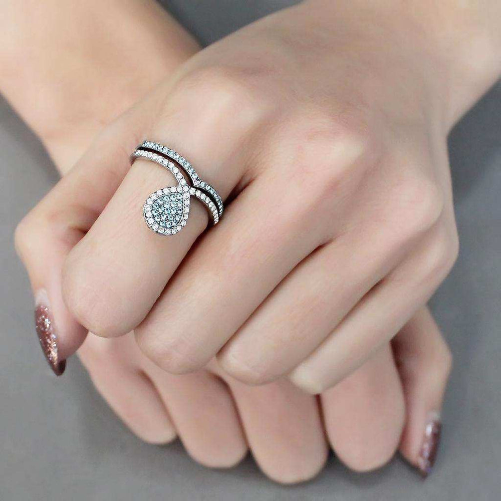 Alamode High polished (no plating) Stainless Steel Ring with AAA Grade CZ in Sea Blue - Alamode - Flyclothing LLC