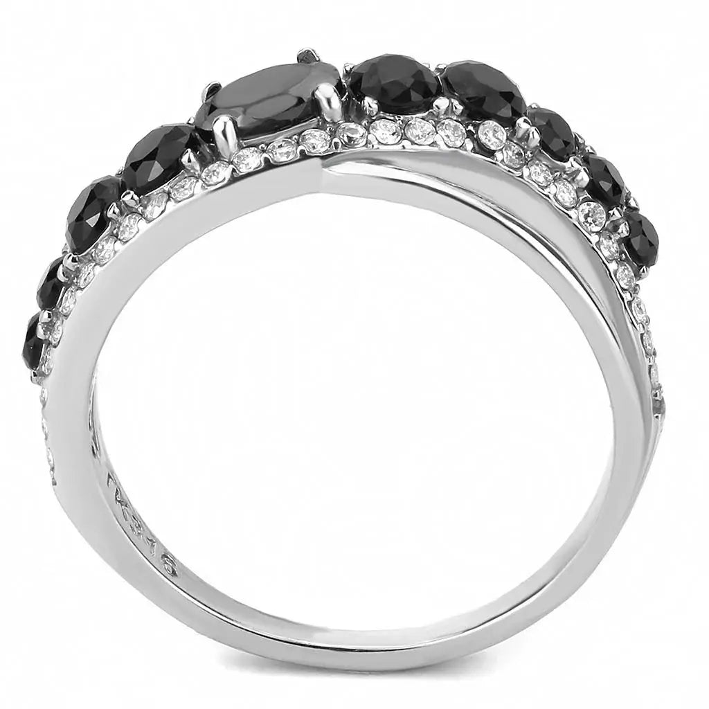 Alamode High polished (no plating) Stainless Steel Ring with AAA Grade CZ in Black Diamond - Alamode - Flyclothing LLC