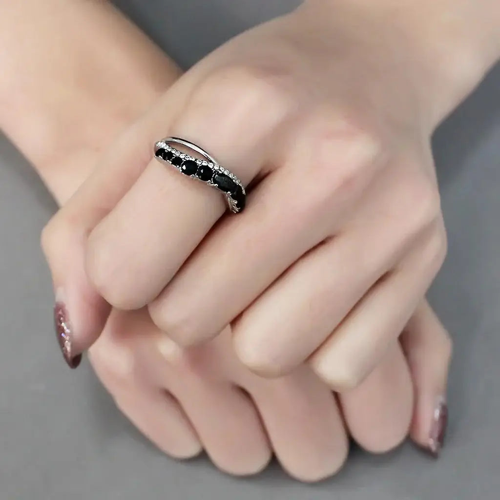 Alamode High polished (no plating) Stainless Steel Ring with AAA Grade CZ in Black Diamond - Alamode - Flyclothing LLC
