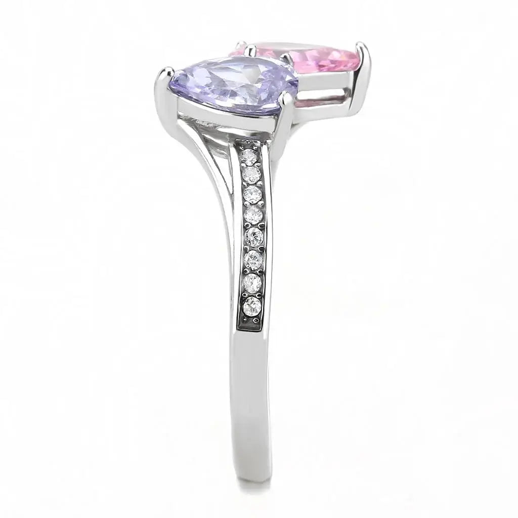 Alamode High polished (no plating) Stainless Steel Ring with AAA Grade CZ in Multi Color - Alamode - Flyclothing LLC