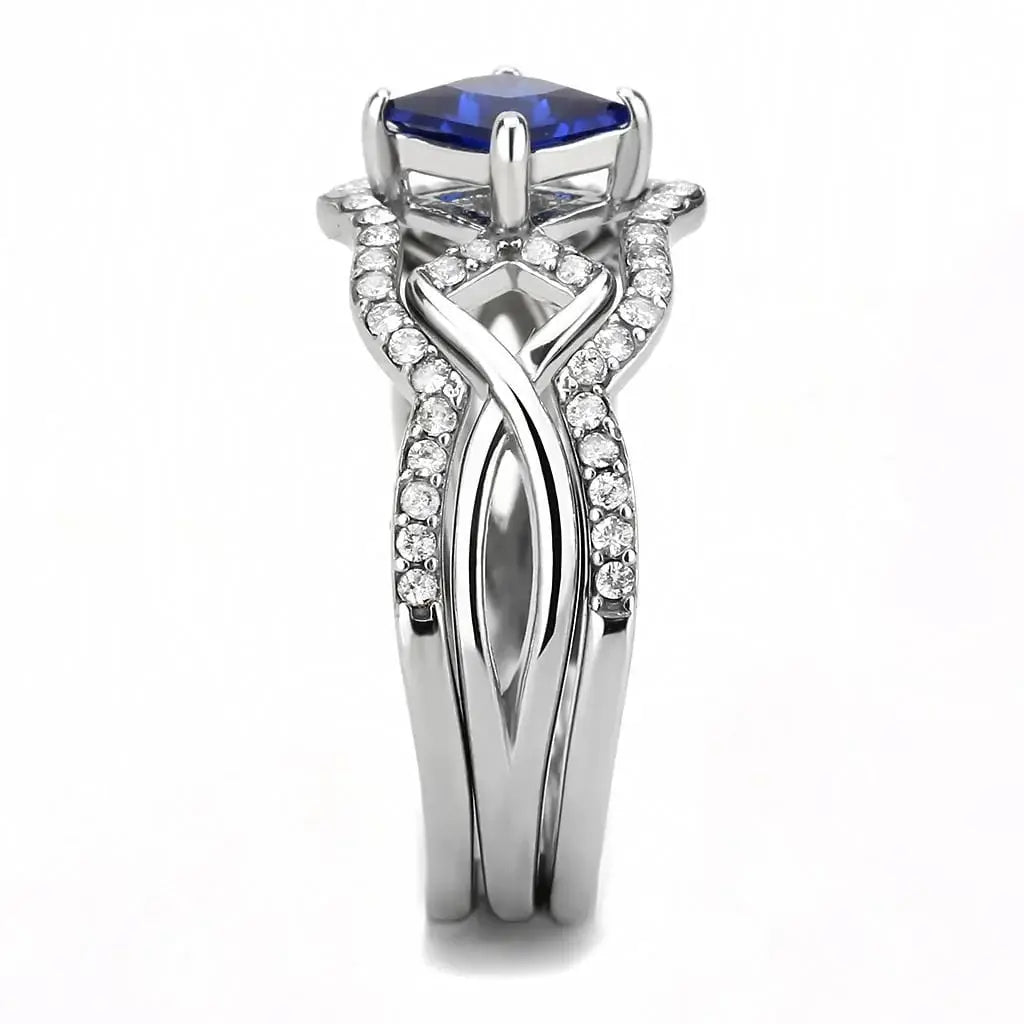 Alamode High polished (no plating) Stainless Steel Ring with Synthetic Spinel in London Blue - Alamode - Flyclothing LLC
