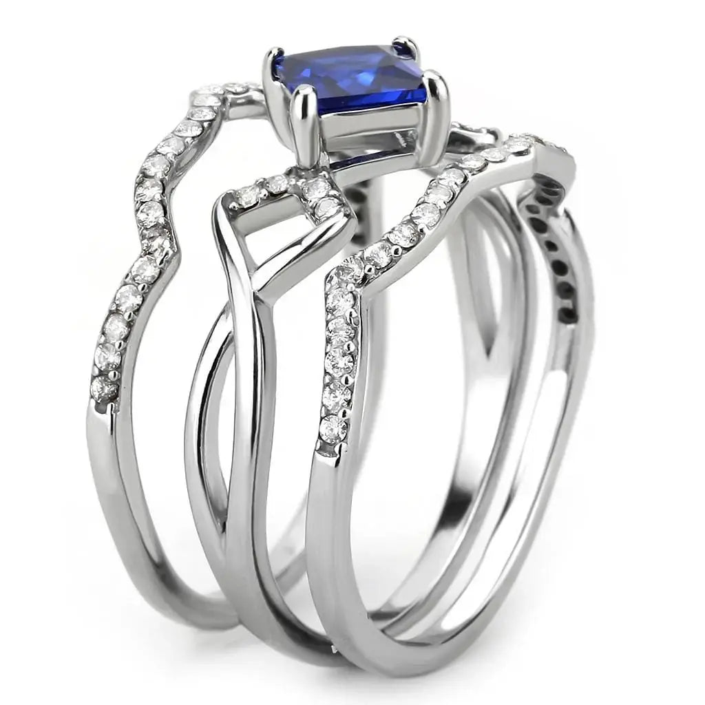 Alamode High polished (no plating) Stainless Steel Ring with Synthetic Spinel in London Blue - Alamode - Flyclothing LLC