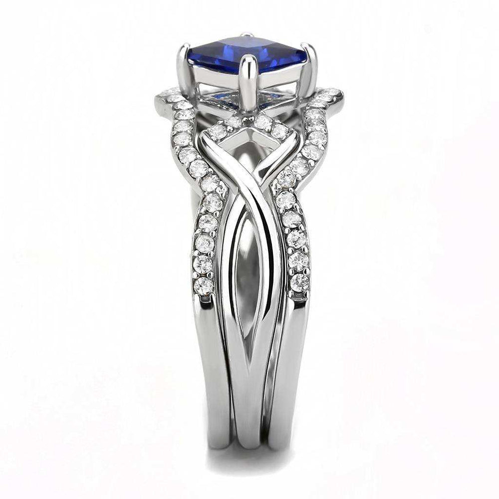 Alamode High polished (no plating) Stainless Steel Ring with Synthetic Spinel in London Blue - Alamode - Flyclothing LLC