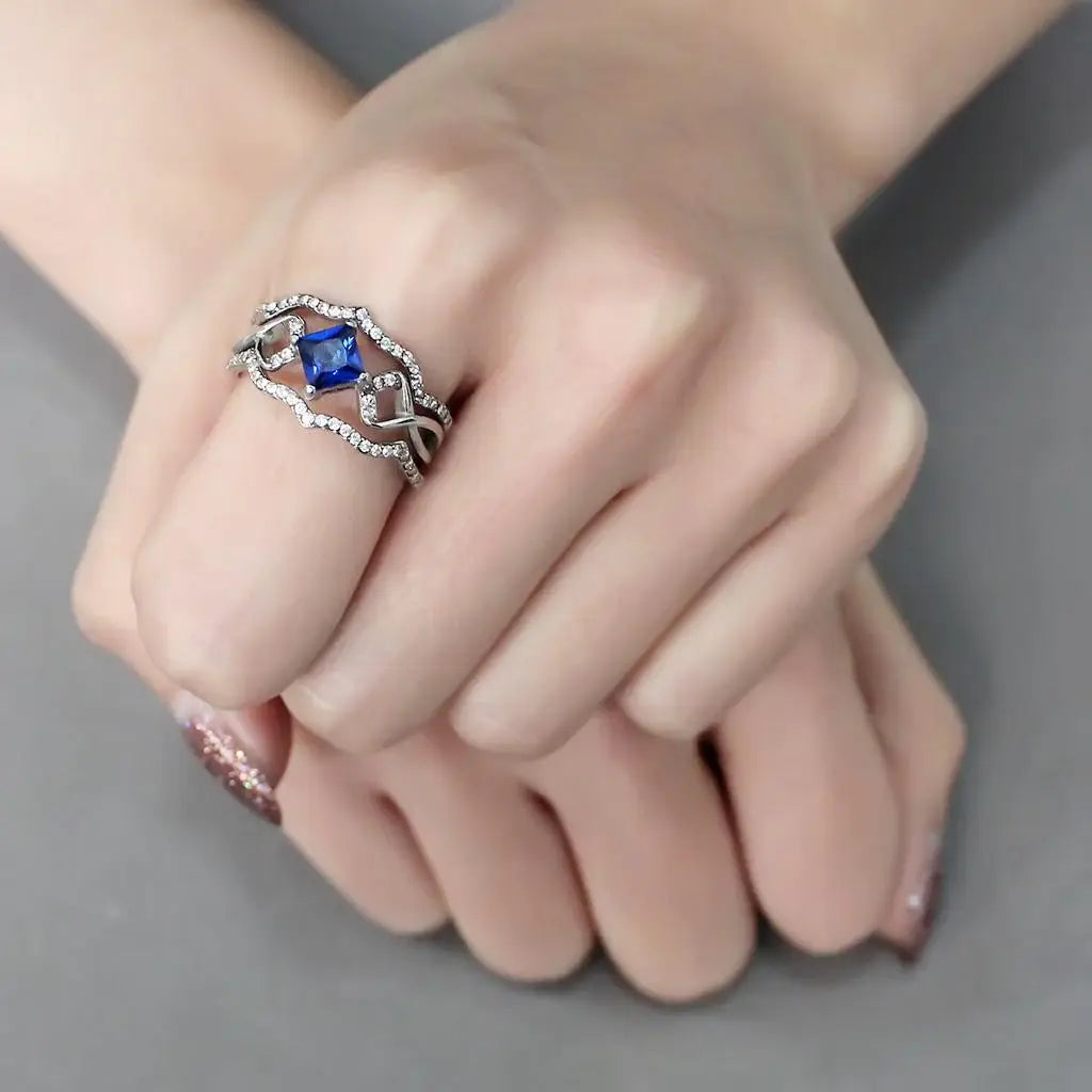 Alamode High polished (no plating) Stainless Steel Ring with Synthetic Spinel in London Blue - Alamode - Flyclothing LLC