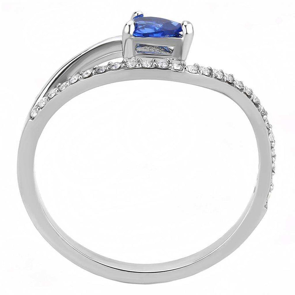 Alamode High polished (no plating) Stainless Steel Ring with Synthetic Spinel in London Blue - Alamode - Flyclothing LLC