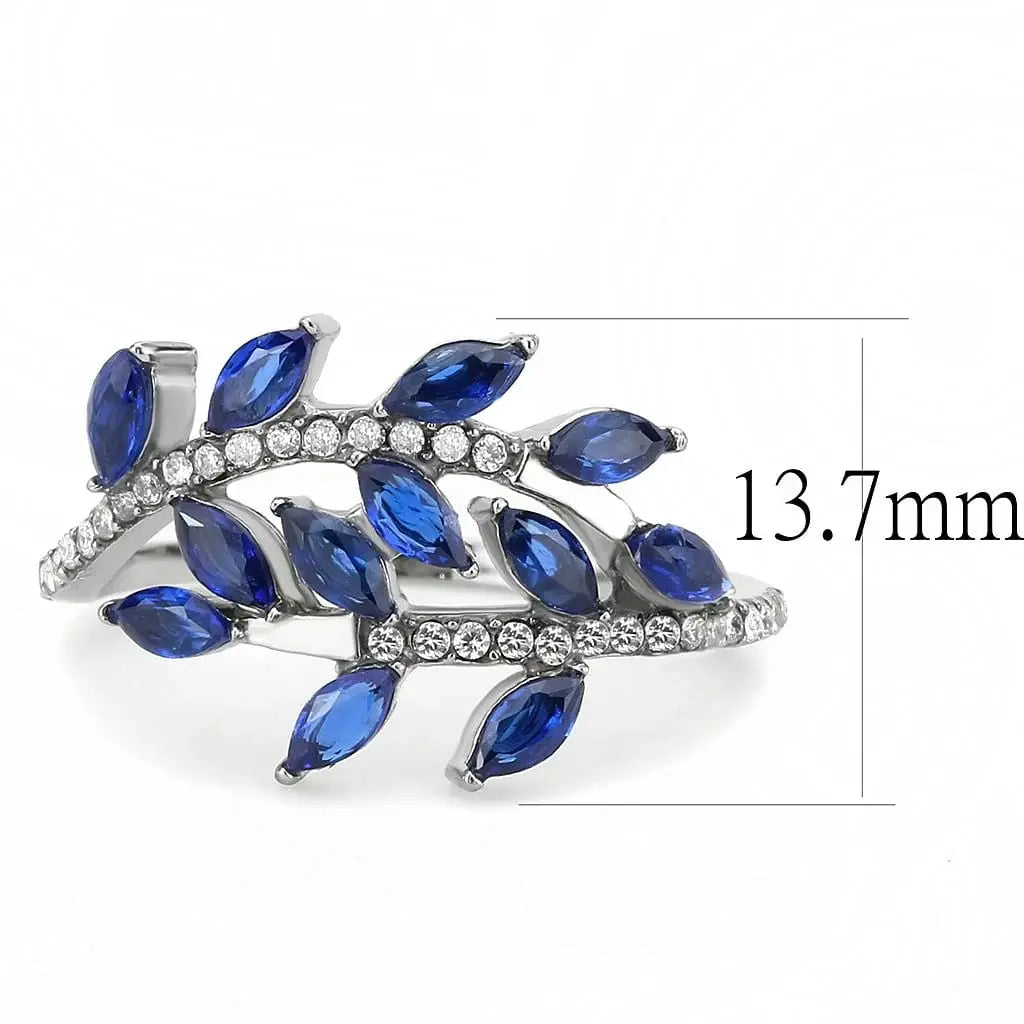Alamode High polished (no plating) Stainless Steel Ring with Synthetic Spinel in London Blue - Alamode - Flyclothing LLC