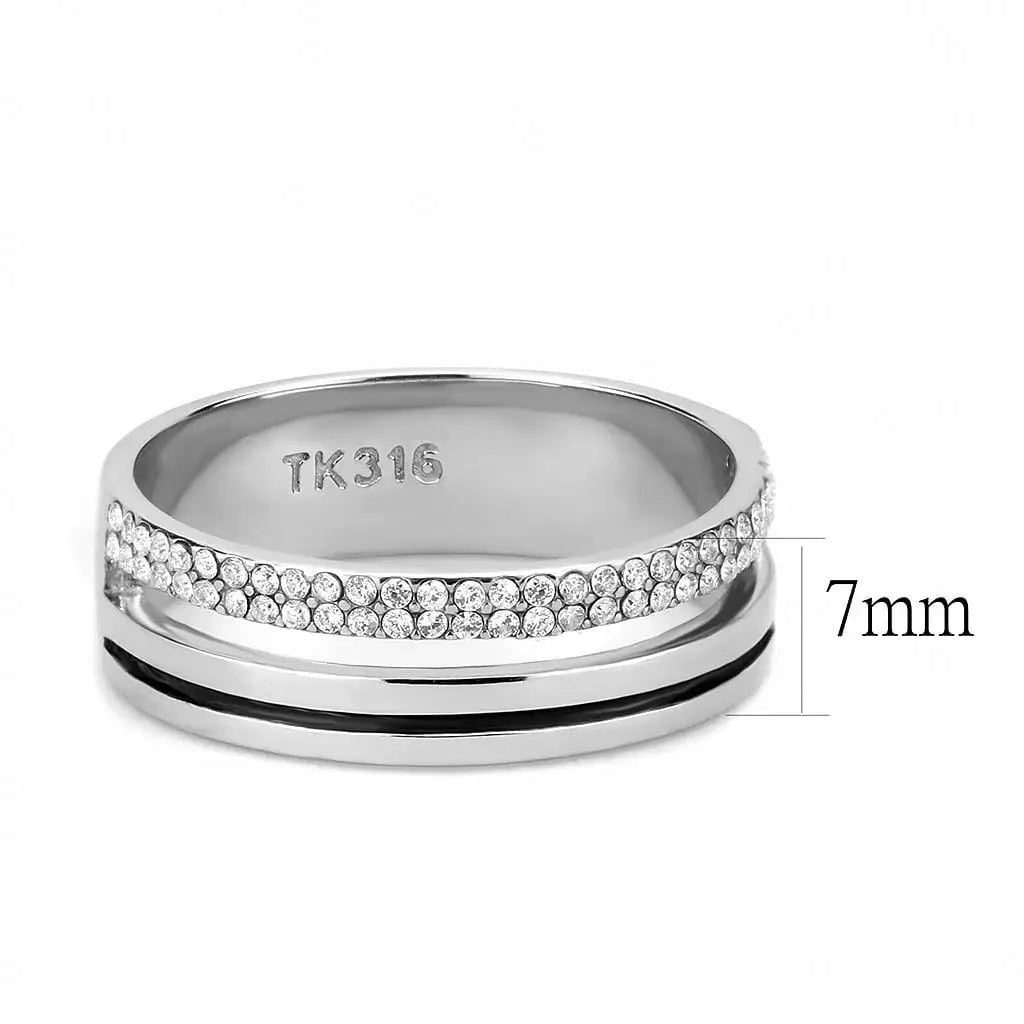 Alamode High polished (no plating) Stainless Steel Ring with AAA Grade CZ in Clear - Alamode - Flyclothing LLC