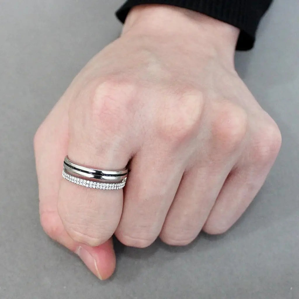 Alamode High polished (no plating) Stainless Steel Ring with AAA Grade CZ in Clear - Alamode - Flyclothing LLC