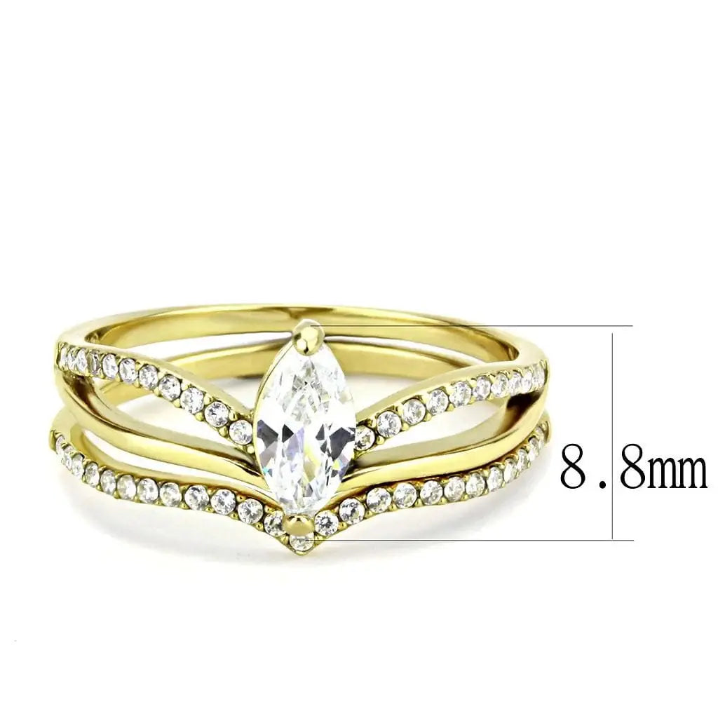 Alamode IP Gold(Ion Plating) Stainless Steel Ring with AAA Grade CZ in Clear - Alamode - Flyclothing LLC