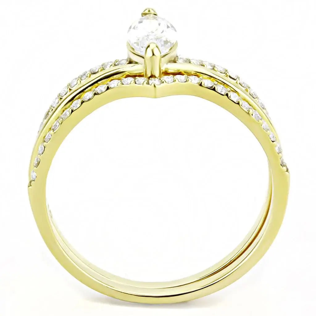Alamode IP Gold(Ion Plating) Stainless Steel Ring with AAA Grade CZ in Clear - Alamode - Flyclothing LLC
