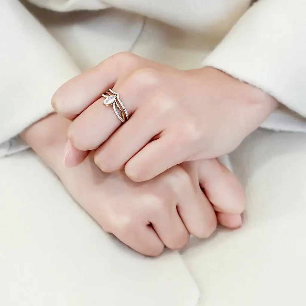 Alamode IP Gold(Ion Plating) Stainless Steel Ring with AAA Grade CZ in Clear - Alamode - Flyclothing LLC