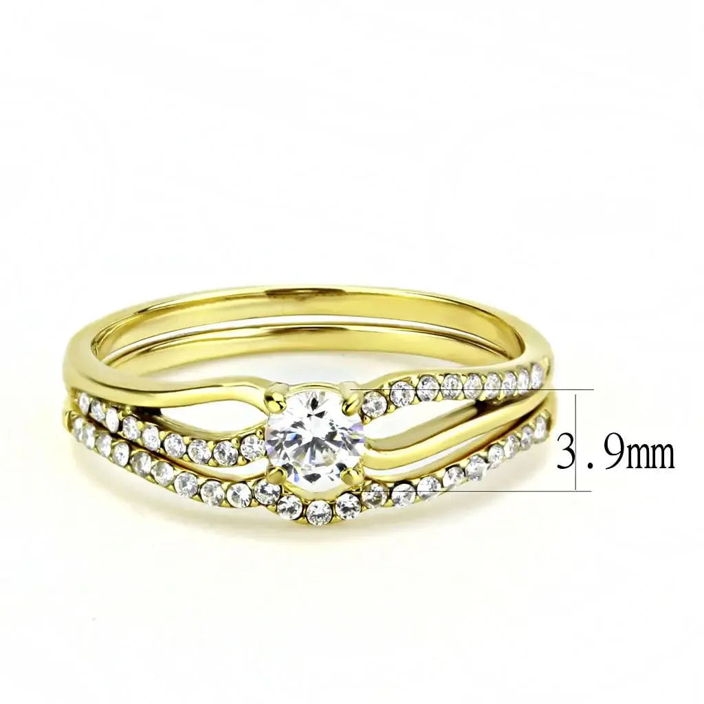 Alamode IP Gold(Ion Plating) Stainless Steel Ring with AAA Grade CZ in Clear - Alamode - Flyclothing LLC