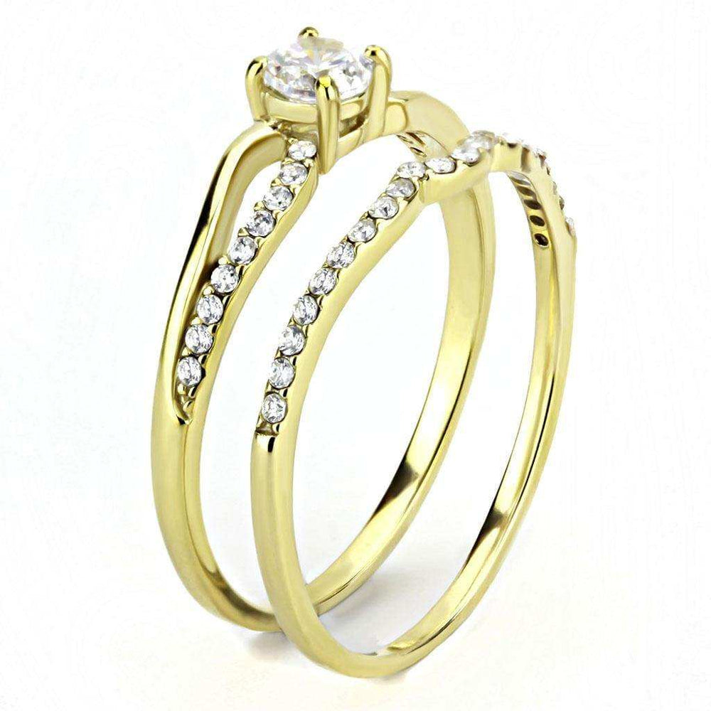 Alamode IP Gold(Ion Plating) Stainless Steel Ring with AAA Grade CZ in Clear - Alamode - Flyclothing LLC