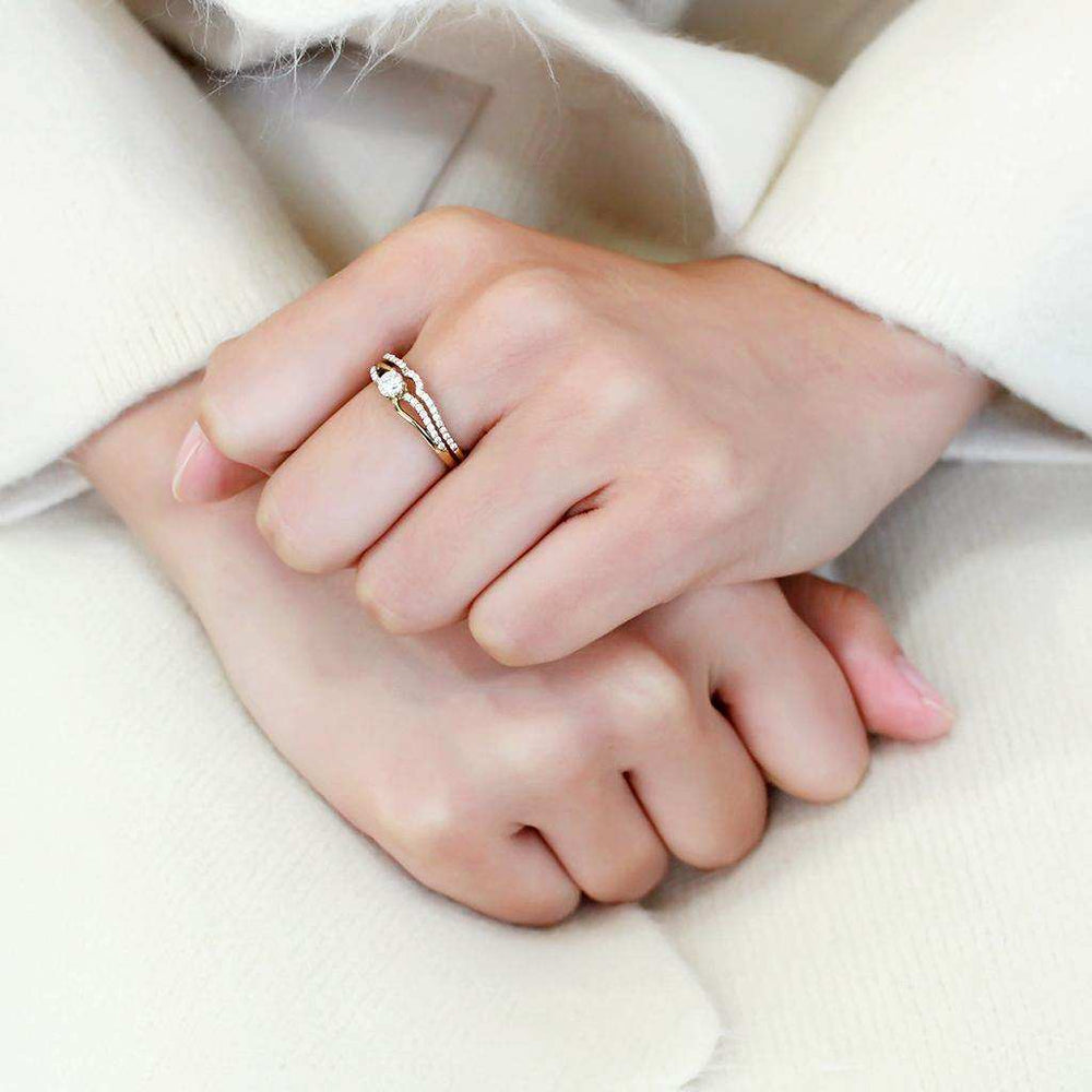 Alamode IP Gold(Ion Plating) Stainless Steel Ring with AAA Grade CZ in Clear - Alamode - Flyclothing LLC