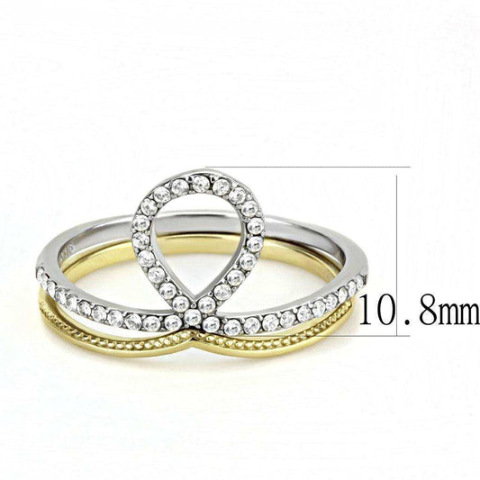 Alamode Two-Tone IP Gold (Ion Plating) Stainless Steel Ring with AAA Grade CZ in Clear - Alamode - Flyclothing LLC