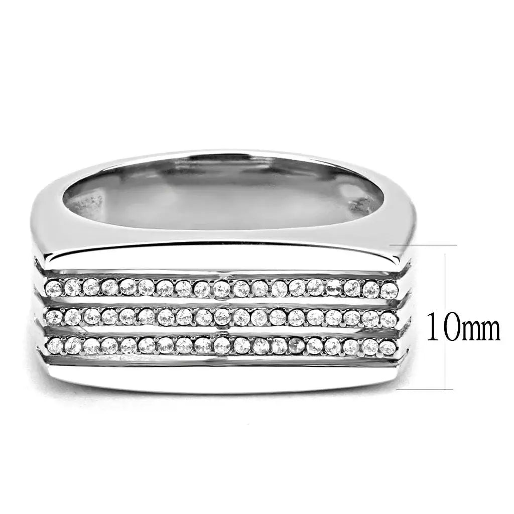 Alamode High polished (no plating) Stainless Steel Ring with AAA Grade CZ in Clear - Alamode - Flyclothing LLC