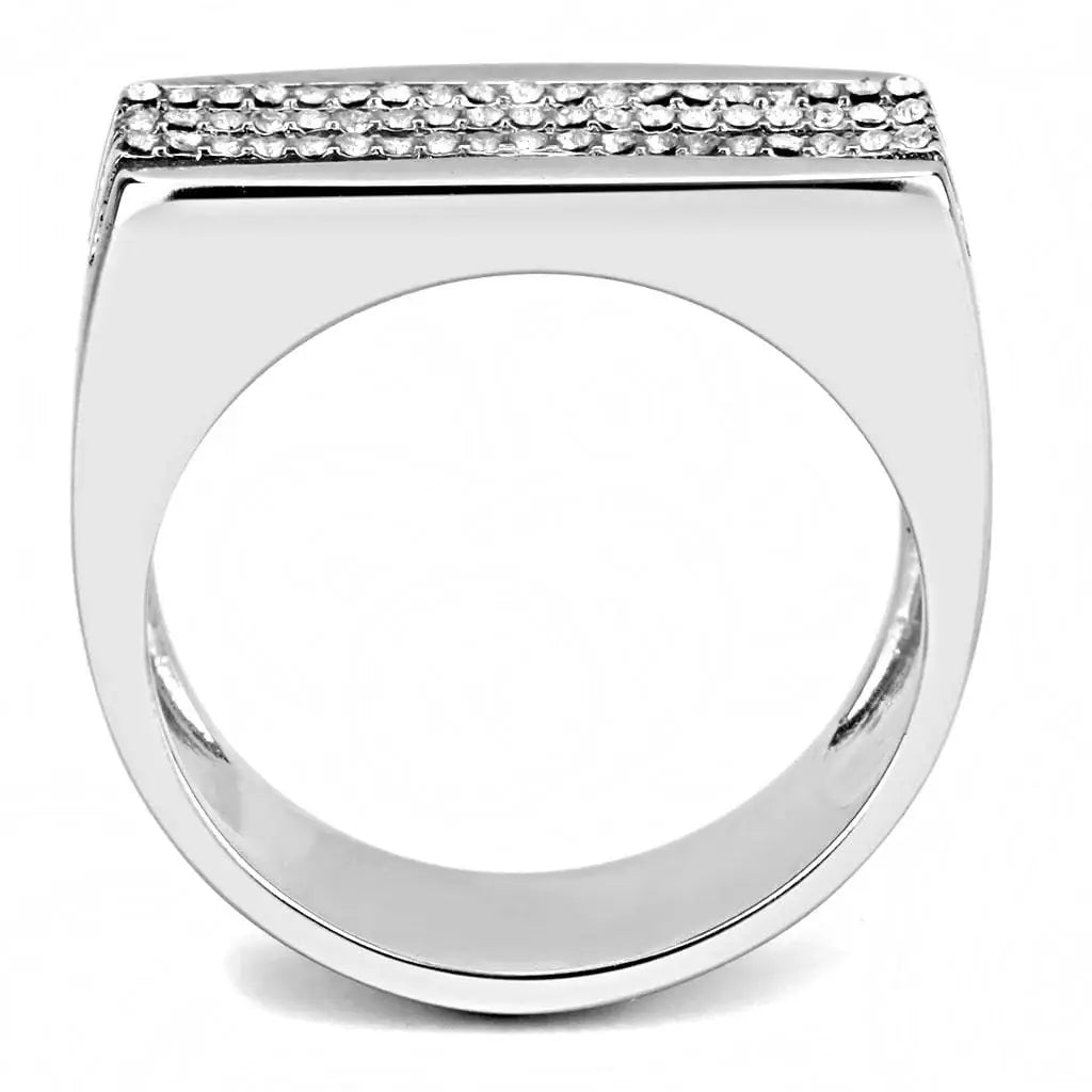Alamode High polished (no plating) Stainless Steel Ring with AAA Grade CZ in Clear - Alamode - Flyclothing LLC