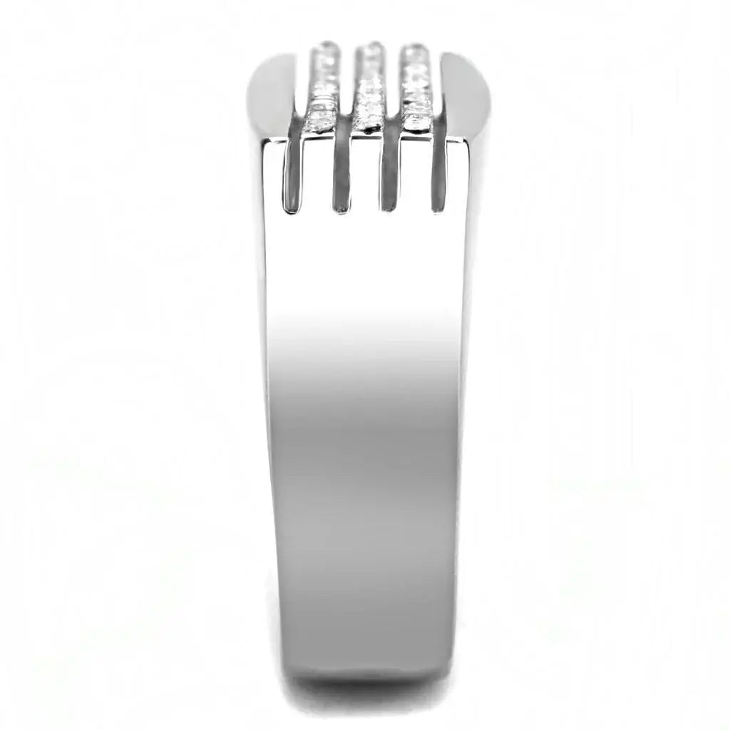 Alamode High polished (no plating) Stainless Steel Ring with AAA Grade CZ in Clear - Alamode - Flyclothing LLC